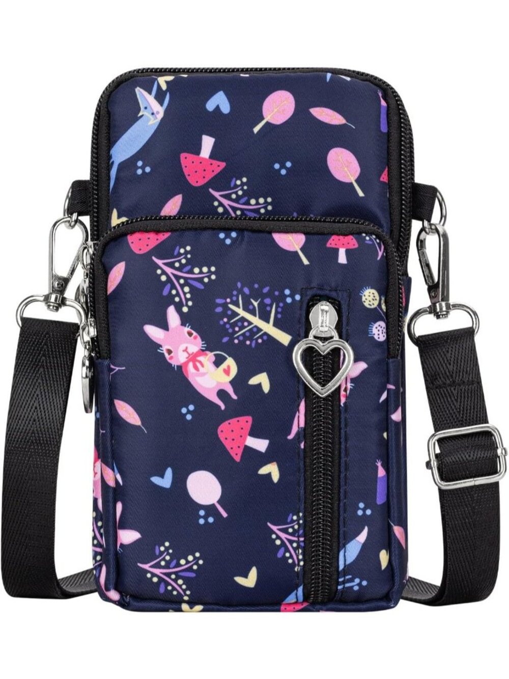 Women's Black Mushroom Lightweight Small Cell Phone Travel Pouch Crossbody bags